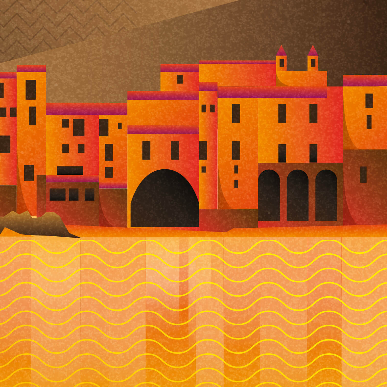 Tramonto a Cefalù - illustrazione di Alessio Cottino